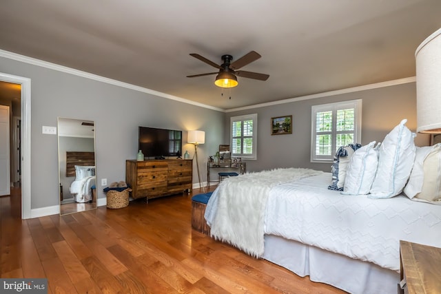 875 Brintons Bridge Rd, West Chester, PA 19382 - bedroom with crown molding, baseboards, ceiling fan, and wood finished floors