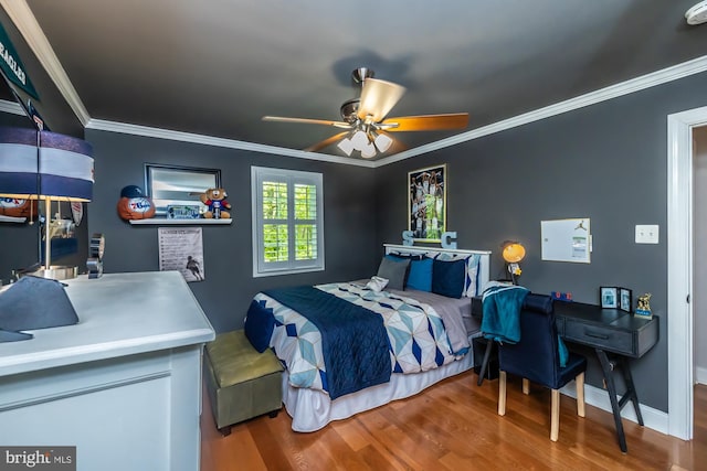 875 Brintons Bridge Rd, West Chester, PA 19382 - bedroom with baseboards, ornamental molding, ceiling fan, and wood finished floors