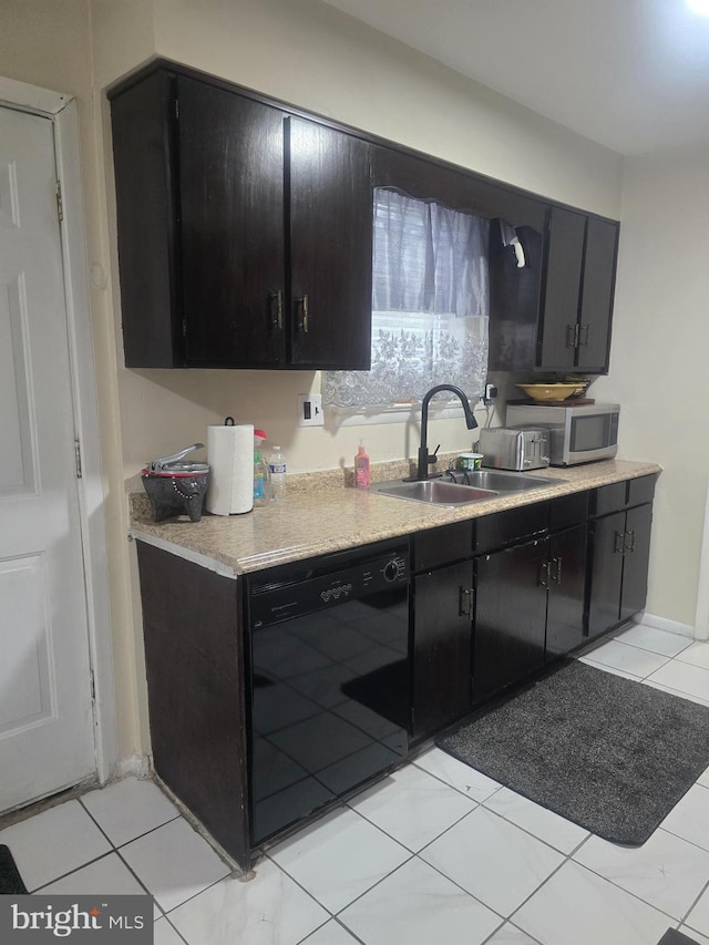 6112 Armor Dr, Clinton, MD 20735 - kitchen with dishwasher, a sink, dark cabinetry, and stainless steel microwave