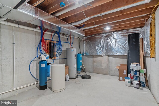 unfinished basement with electric water heater