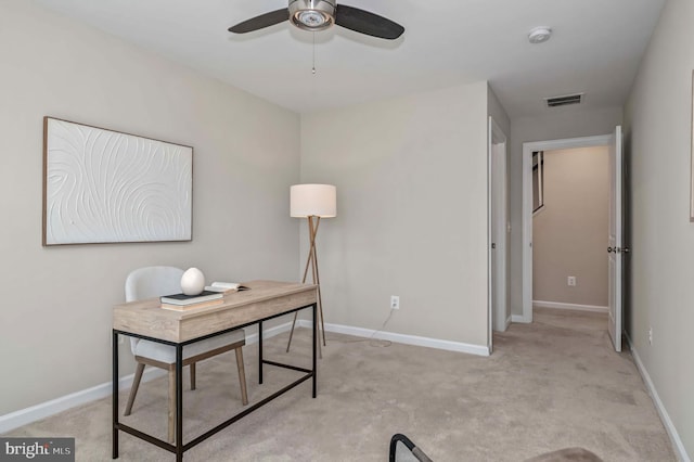 15500 Smoke Box Way, Woodbridge, VA 22191 - home office with visible vents, baseboards, ceiling fan, and light colored carpet