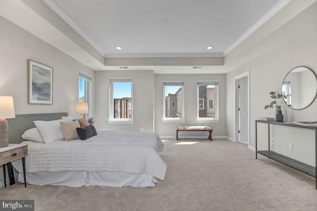 15500 Smoke Box Way, Woodbridge, VA 22191 - carpeted bedroom featuring baseboards, ornamental molding, a tray ceiling, and recessed lighting