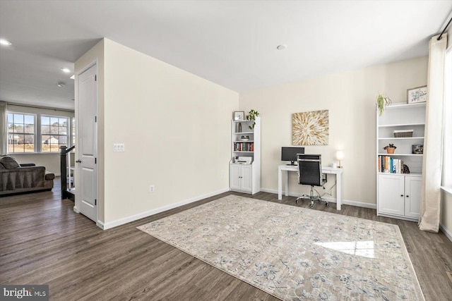 7269 Liberty Ct, Ruther Glen, VA 22546 - office area with recessed lighting, baseboards, and wood finished floors