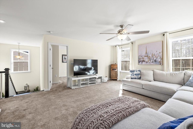 7269 Liberty Ct, Ruther Glen, VA 22546 - living room with carpet flooring and ceiling fan