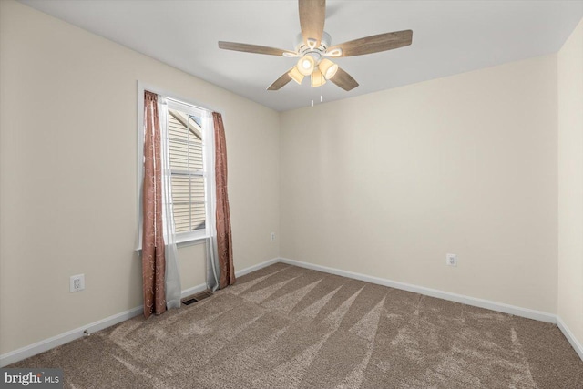 7269 Liberty Ct, Ruther Glen, VA 22546 - unfurnished room featuring ceiling fan, carpet, baseboards, and visible vents