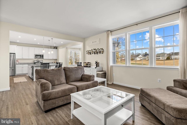 7269 Liberty Ct, Ruther Glen, VA 22546 - living room featuring wood finished floors, baseboards, and recessed lighting