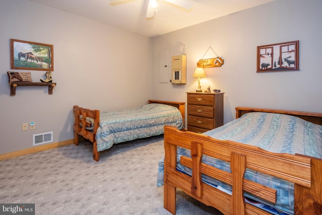 134 Highland Ave, Accident, MD 21520 - carpeted bedroom featuring baseboards, visible vents, and ceiling fan