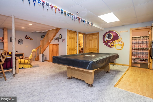 134 Highland Ave, Accident, MD 21520 - game room with recessed lighting, baseboards, a drop ceiling, billiards, and wood finished floors