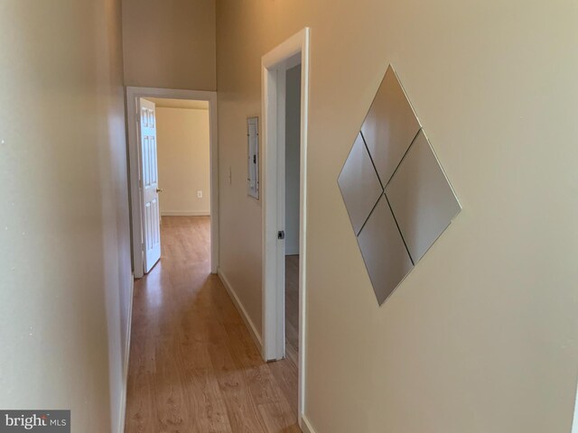 1921 W Diamond St, Philadelphia, PA 19121 - corridor with electric panel, baseboards, and light wood-style flooring