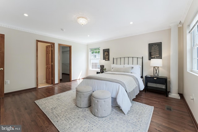 142 N French St, Alexandria, VA 22304 - bedroom with multiple windows, dark wood finished floors, baseboards, ornamental molding, and recessed lighting