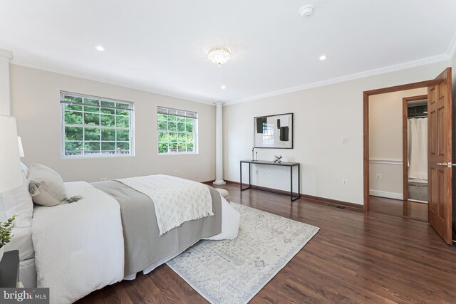 142 N French St, Alexandria, VA 22304 - bedroom featuring dark wood-type flooring, recessed lighting, baseboards, and ornamental molding