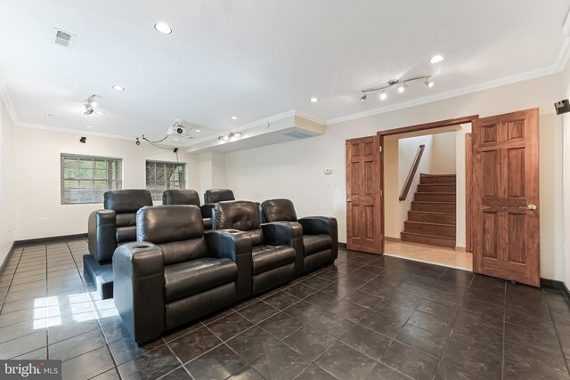 142 N French St, Alexandria, VA 22304 - tiled cinema with crown molding, baseboards, and recessed lighting
