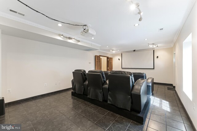 142 N French St, Alexandria, VA 22304 - cinema featuring crown molding, track lighting, baseboards, and recessed lighting