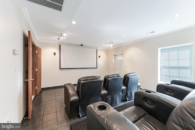 142 N French St, Alexandria, VA 22304 - cinema featuring crown molding, dark tile patterned floors, recessed lighting, and baseboards