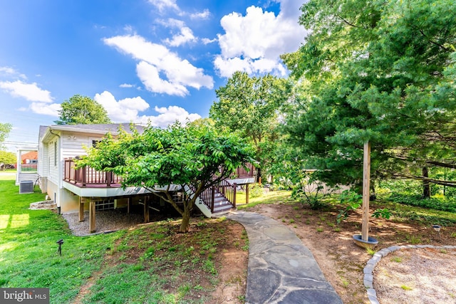 142 N French St, Alexandria, VA 22304 - view of grassy yard featuring stairs and a wooden deck