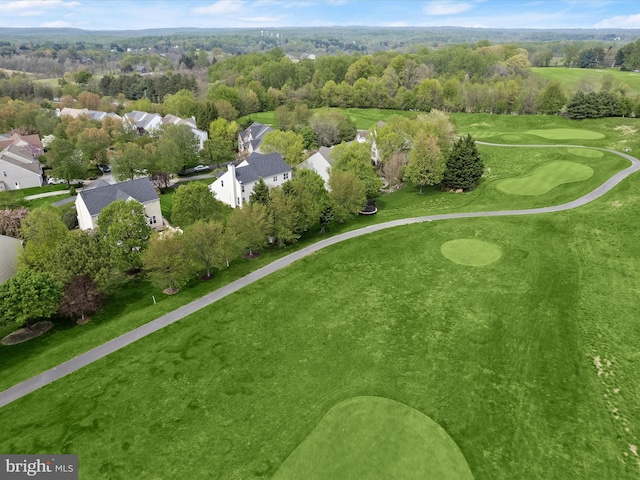 aerial view with a residential view and golf course view