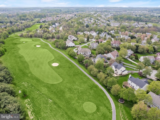 birds eye view of property featuring a residential view and view of golf course