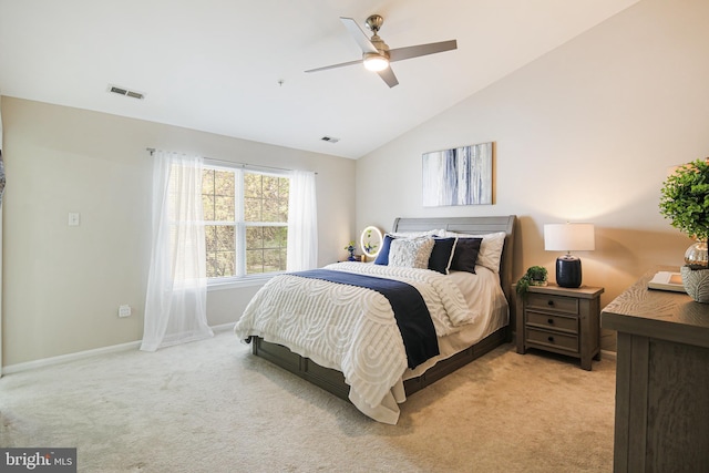 6129 White Marble Ct, Clarksville, MD 21029 - carpeted bedroom featuring lofted ceiling, visible vents, a ceiling fan, and baseboards