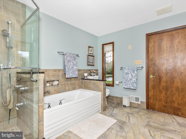 10334 Harp Rd, Walkersville, MD 21793 - bathroom with a shower stall, visible vents, a garden tub, and toilet