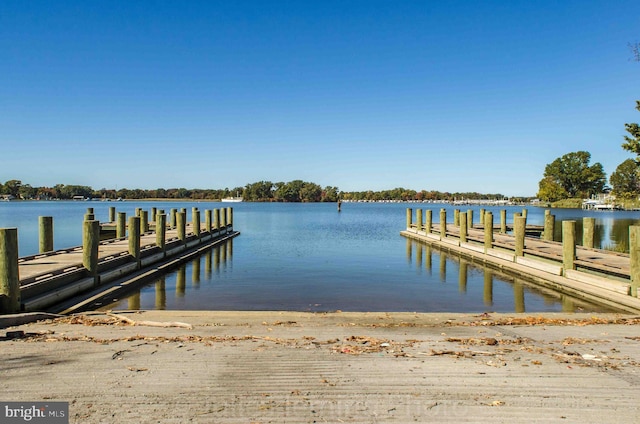 view of dock featuring a water view