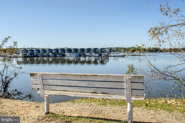 view of dock with a water view