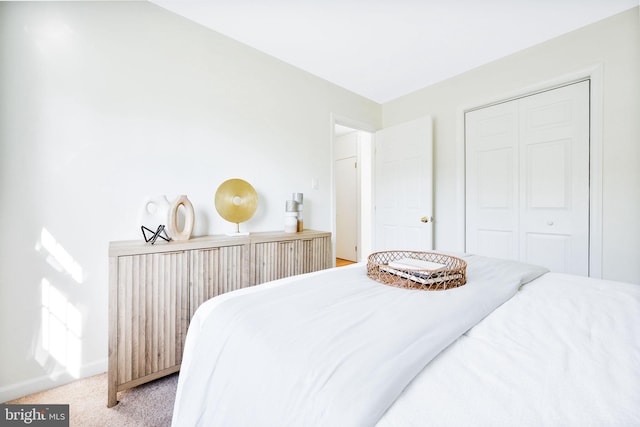carpeted bedroom with a closet