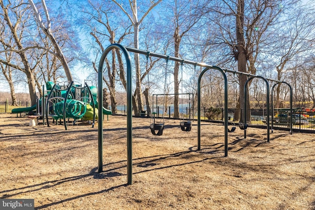 community jungle gym with fence