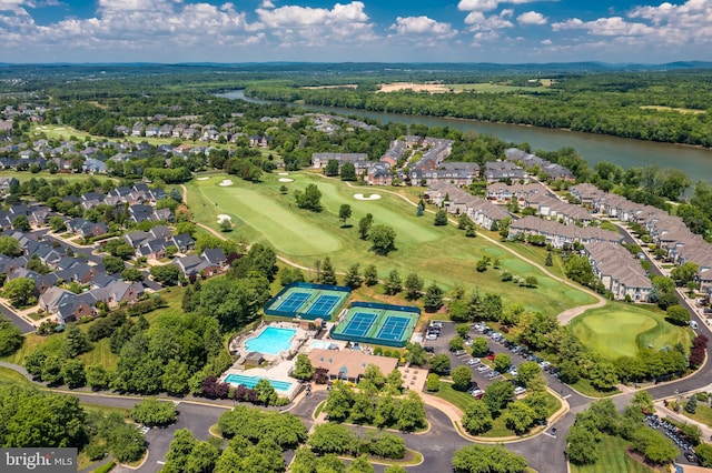 18370 Kingsmill St, Leesburg, VA 20176 - drone / aerial view of a nearby body of water, a golf club, and a pool
