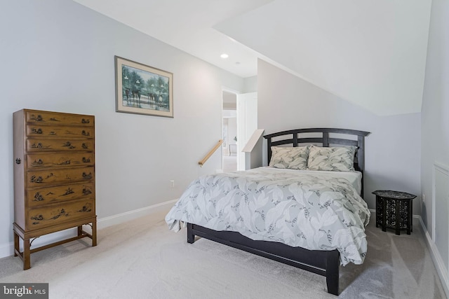 bedroom with recessed lighting, carpet, and baseboards