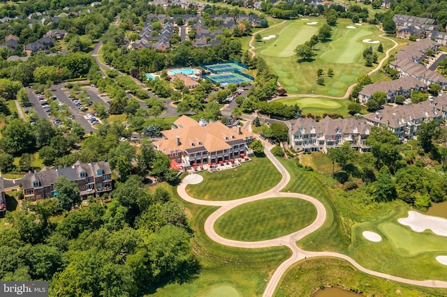 bird's eye view with a residential view and view of golf course