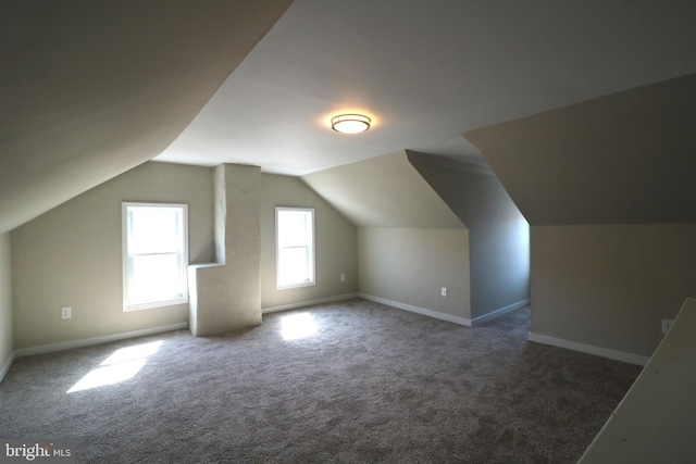 additional living space with carpet, lofted ceiling, and baseboards