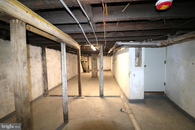 view of unfinished basement
