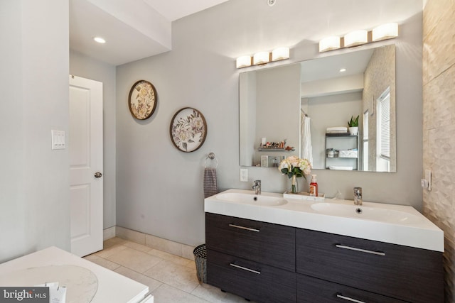 2512 Collins St, Philadelphia, PA 19125 - full bath with tile patterned floors, a sink, and double vanity