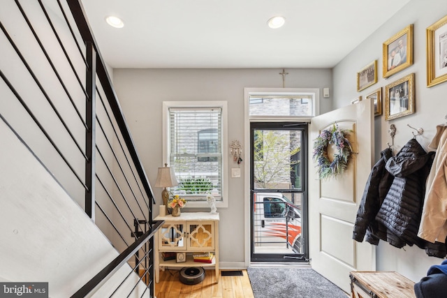 2512 Collins St, Philadelphia, PA 19125 - foyer with stairway, baseboards, recessed lighting, and light wood-type flooring
