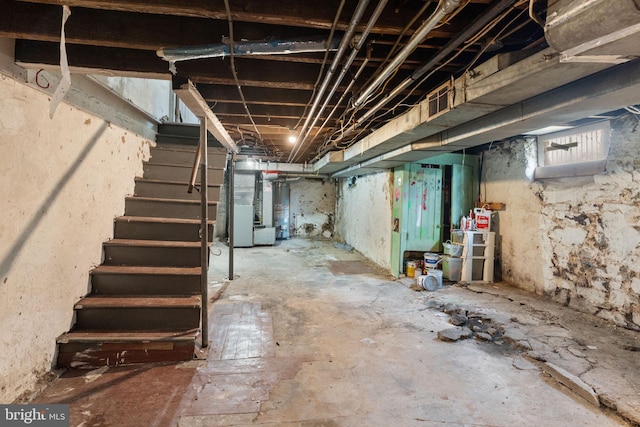 702 Chestnut St, Delanco, NJ 08075 - basement featuring gas water heater, heating unit, and stairs