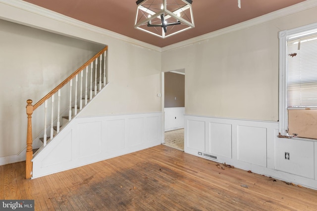 702 Chestnut St, Delanco, NJ 08075 - interior space featuring crown molding, stairs, and hardwood / wood-style flooring