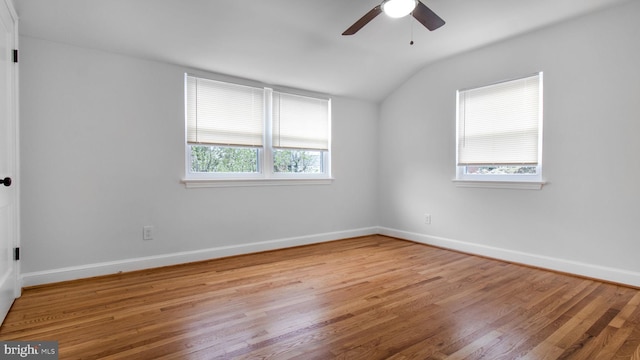 5011 37th Ave, Hyattsville, MD 20782 - unfurnished room with baseboards, light wood-style floors, vaulted ceiling, and a ceiling fan