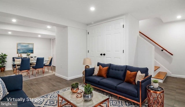 5011 37th Ave, Hyattsville, MD 20782 - living area with recessed lighting, wood finished floors, and stairs