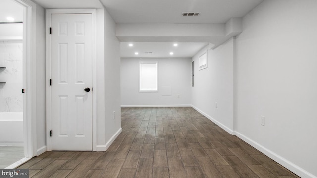 5011 37th Ave, Hyattsville, MD 20782 - basement featuring dark wood-type flooring, visible vents, baseboards, and recessed lighting