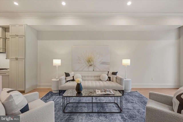 1335 11th St NW Unit 204, Washington, DC 20001 - living room featuring ornamental molding, light wood-style floors, and recessed lighting