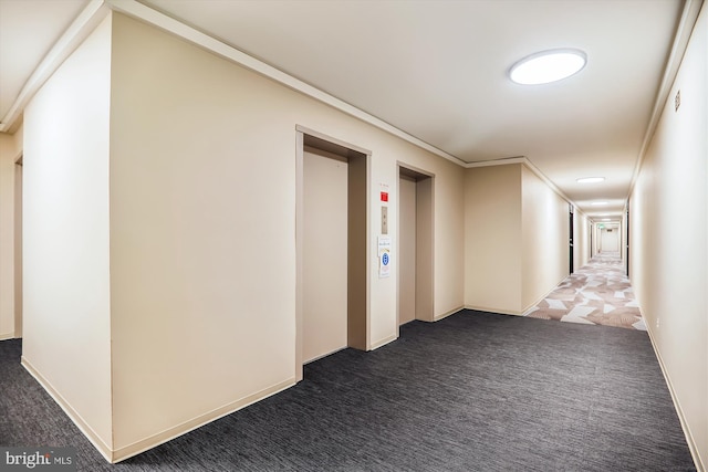 3333 University Blvd W Unit 1102, Kensington, MD 20895 - corridor featuring dark carpet, elevator, and crown molding