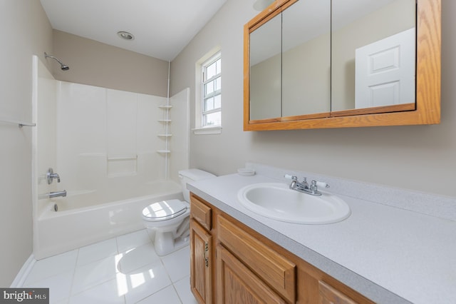 full bathroom featuring vanity, tile patterned flooring, toilet, and tub / shower combination