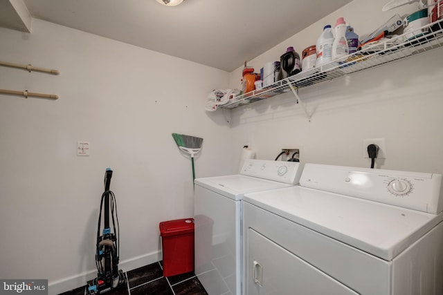 1465 N Van Dorn St, Alexandria, VA 22304 - washroom featuring dark tile patterned flooring, washer and clothes dryer, laundry area, and baseboards