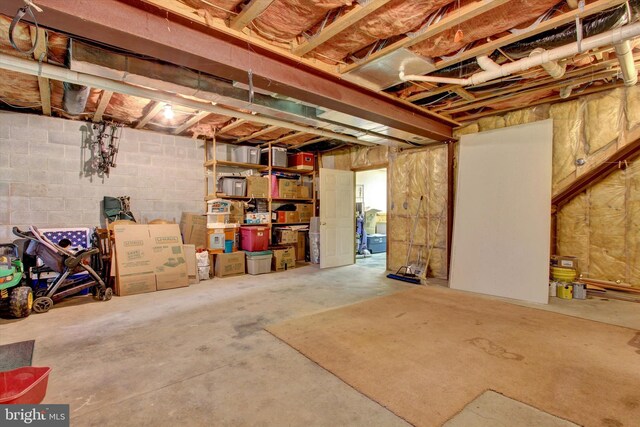 view of unfinished basement