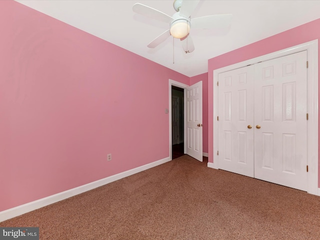 6093 Baldridge Ct, Frederick, MD 21701 - unfurnished bedroom with carpet floors, a closet, baseboards, and a ceiling fan
