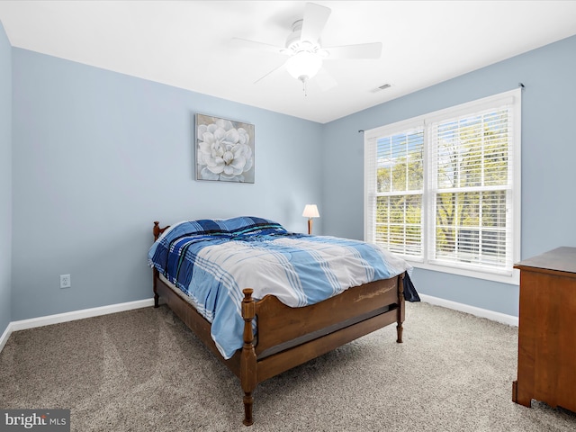 1121 Old Love Point Rd, Stevensville, MD 21666 - bedroom featuring visible vents, baseboards, carpet floors, and ceiling fan