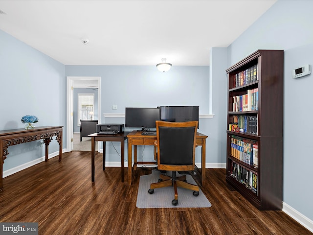 1121 Old Love Point Rd, Stevensville, MD 21666 - office with visible vents, baseboards, and wood finished floors