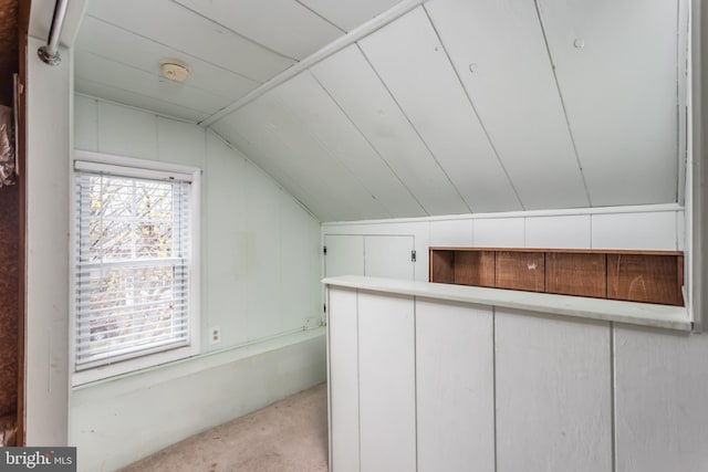 bonus room with carpet flooring and vaulted ceiling