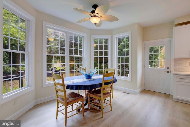 8177 Bodkin Ave, Pasadena, MD 21122 - dining area with baseboards, visible vents, a wealth of natural light, and light wood-style flooring