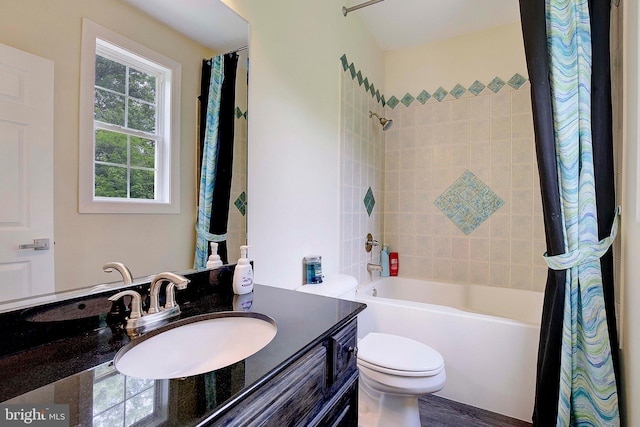 8177 Bodkin Ave, Pasadena, MD 21122 - bathroom featuring vanity, shower / tub combo, wood finished floors, and toilet